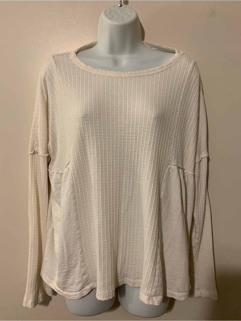 True Craft Ivory Textured Waffle Long  Sleeve Tee